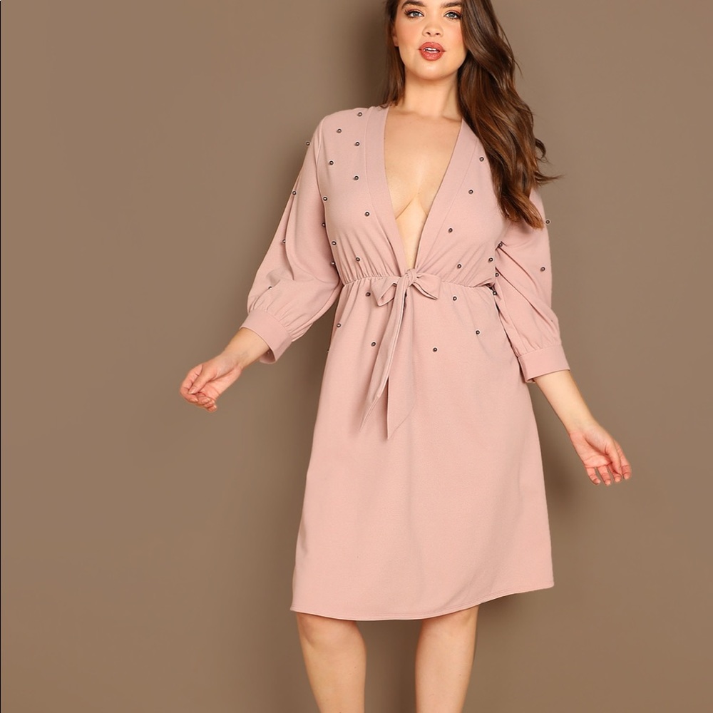 Plunging neck beaded detail knot dress